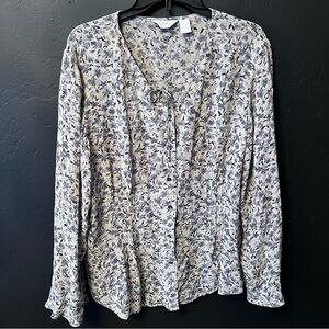 J- Jill  women blouse Size: L Color: beige/ floral print long sleeves 100% Rayon